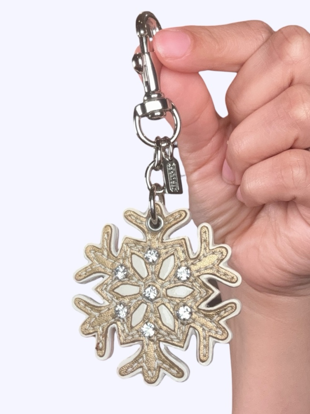 Coach Gold Snowflake Keychain Charm with Crystal Accents